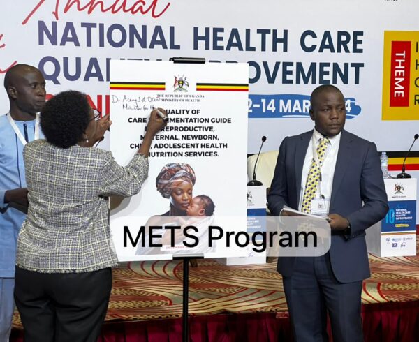 Hon. Dr. Aceng lauching the Quality-of-Care Implementation Guide for Reproductive, Maternal, New-born, Child and Adolescent Health and Nutrition Services